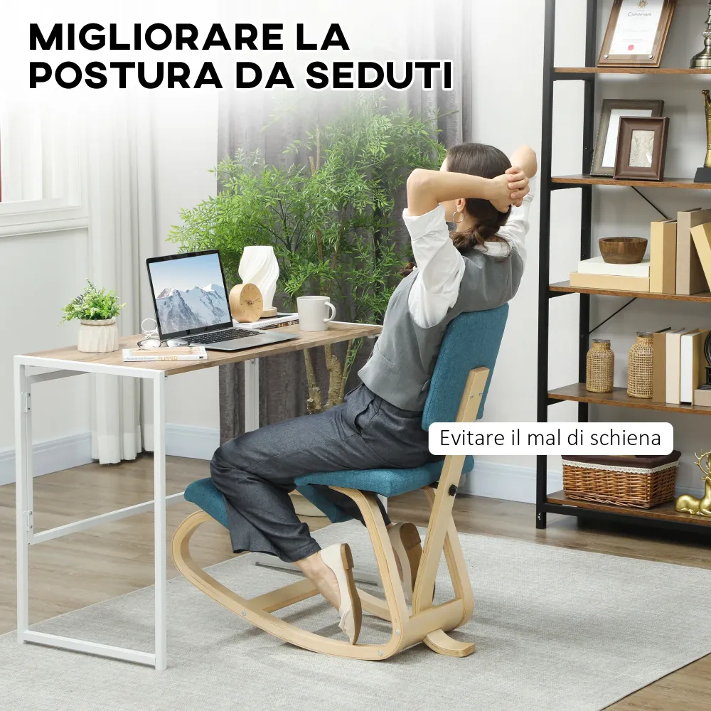 Sedia Ergonomica Inginocchiatoio con Schienale 51x84x93 cm Legno di Betulla e Cuscini Blu
