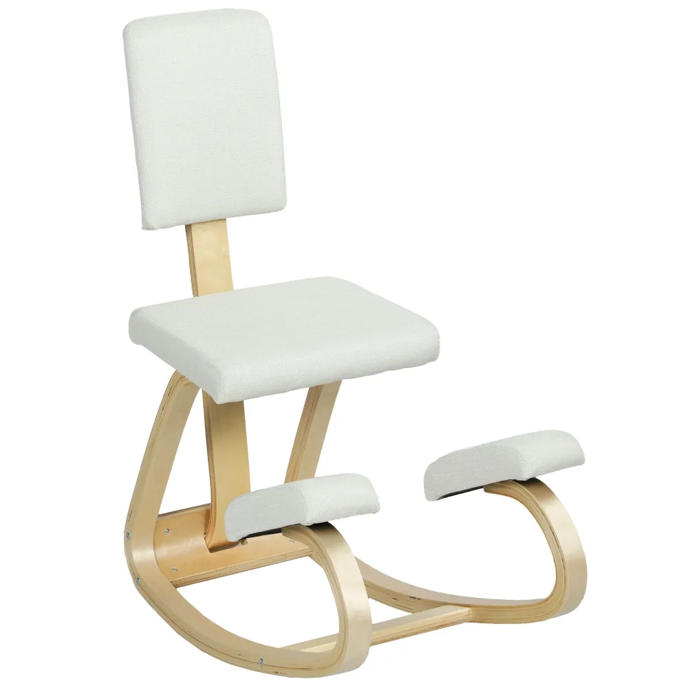 Sedia Ergonomica Inginocchiatoio con Schienale 51x84x93 cm Legno di Betulla e Cuscini Crema