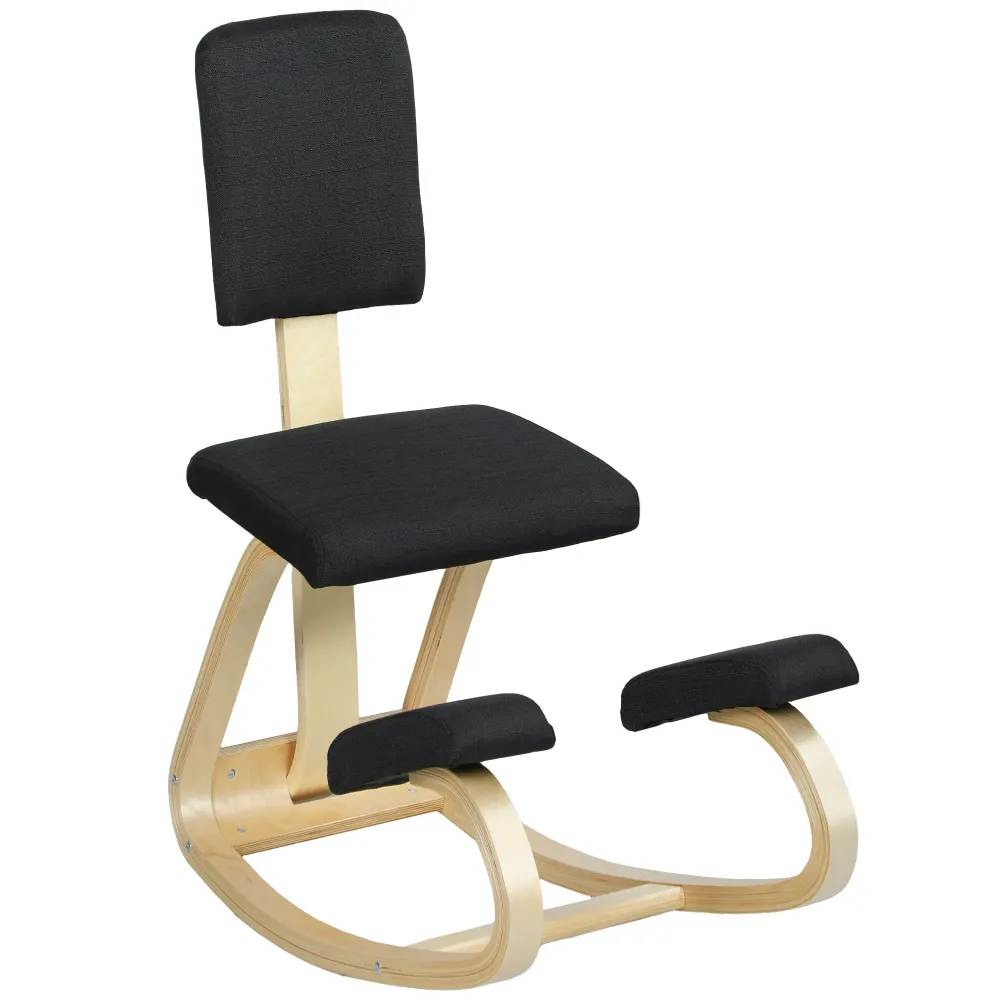 Sedia Ergonomica Inginocchiatoio con Schienale 51x84x93 cm Legno di Betulla e Cuscini Nero