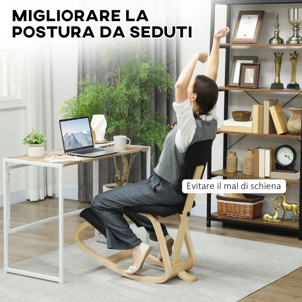 Sedia Ergonomica Inginocchiatoio con Schienale 51x84x93 cm Legno di Betulla e Cuscini Nero