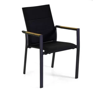 Sedia da esterno alluminio antracite e teak moderna, Rachel - Vacchetti