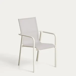 Sedia da esterno impilabile Canea realizzata Textline beige e alluminio ecru