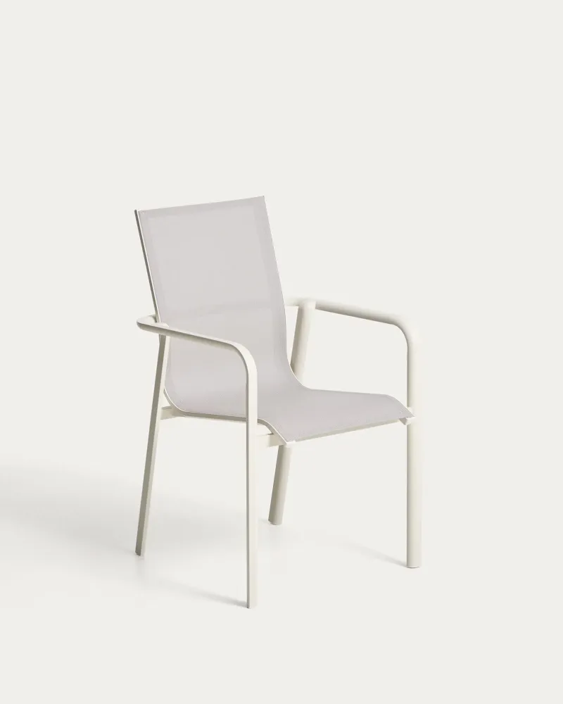 Sedia da esterno impilabile Canea realizzata Textline beige e alluminio ecru