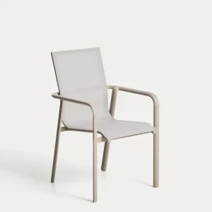 Sedia da esterno impilabile Canea realizzata Textline beige e alluminio tortora