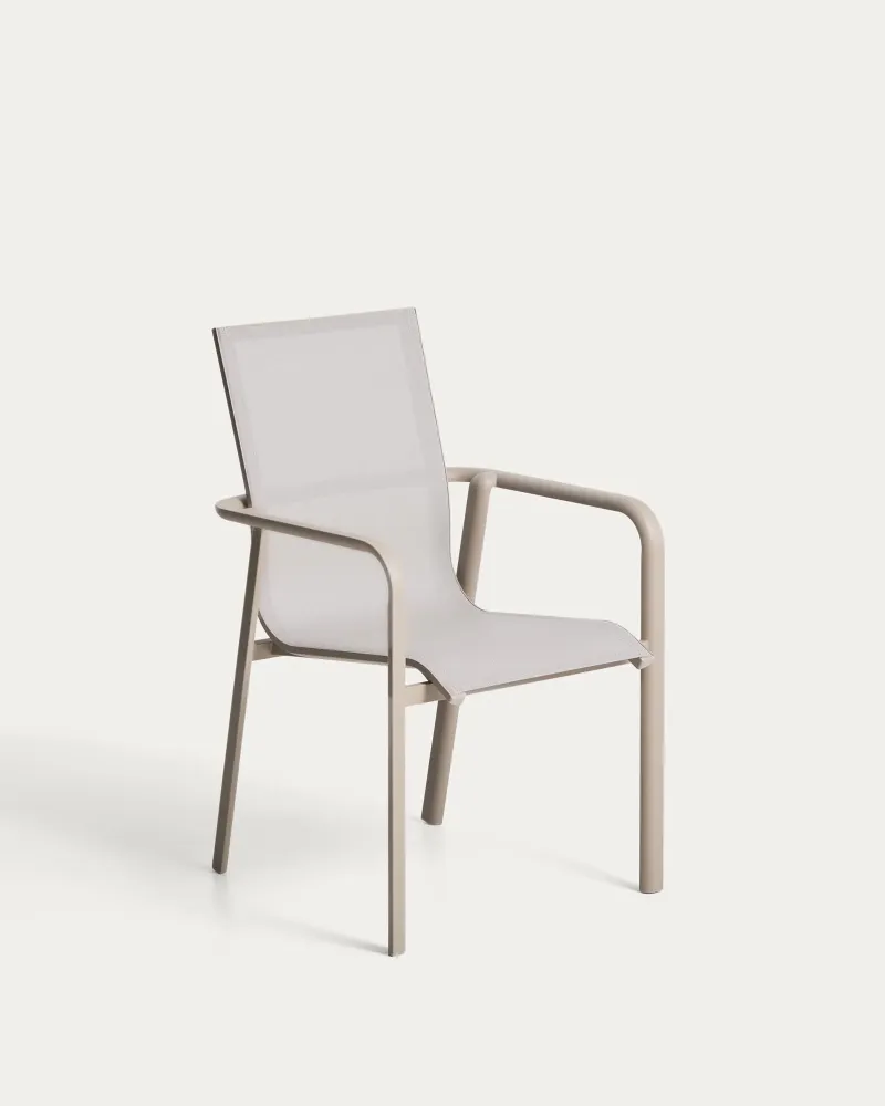Sedia da esterno impilabile Canea realizzata Textline beige e alluminio tortora