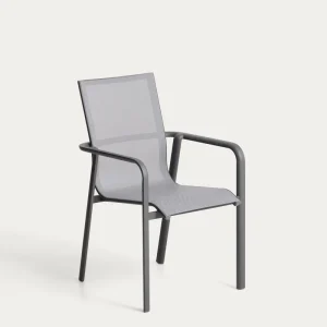 Sedia da esterno impilabile Canea realizzata Textline grigio e alluminio grafite