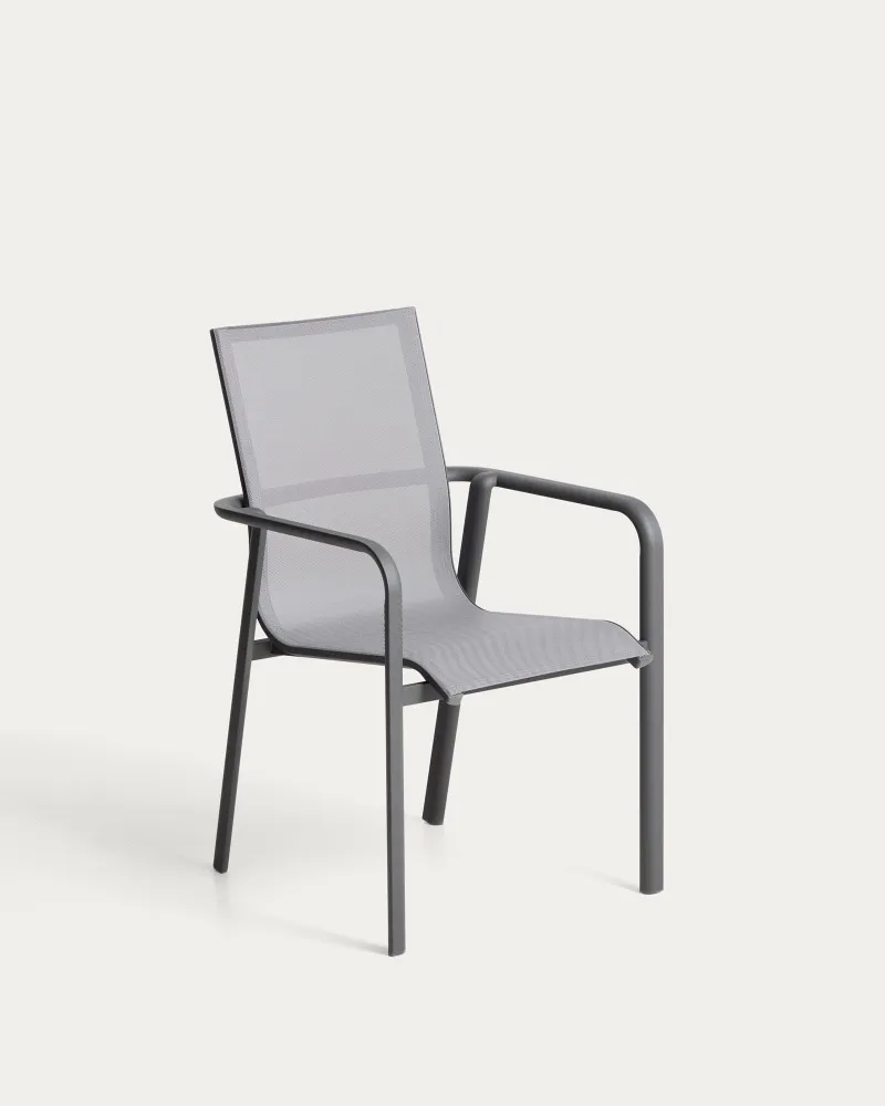 Sedia da esterno impilabile Canea realizzata Textline grigio e alluminio grafite