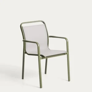 Sedia da esterno impilabile Luri alluminio nei colori Textline verde e beige