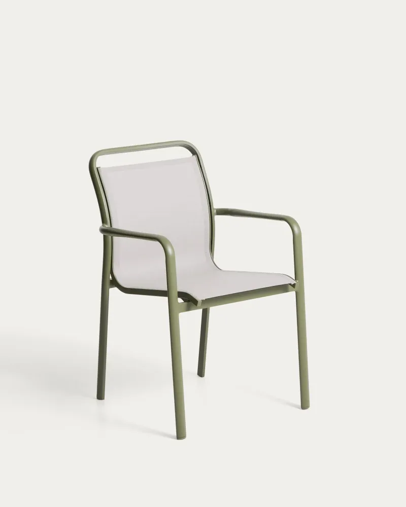 Sedia da esterno impilabile Luri alluminio nei colori Textline verde e beige