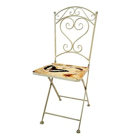 Sedia ferro bianca anticata per giardino cm 36x36x95h