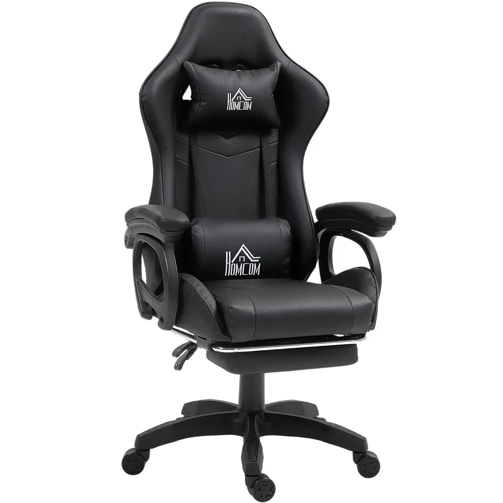 Sedia da Gaming 65x68x120-128 cm Reclinabile 125° Poggiapiedi Retrattile Nero