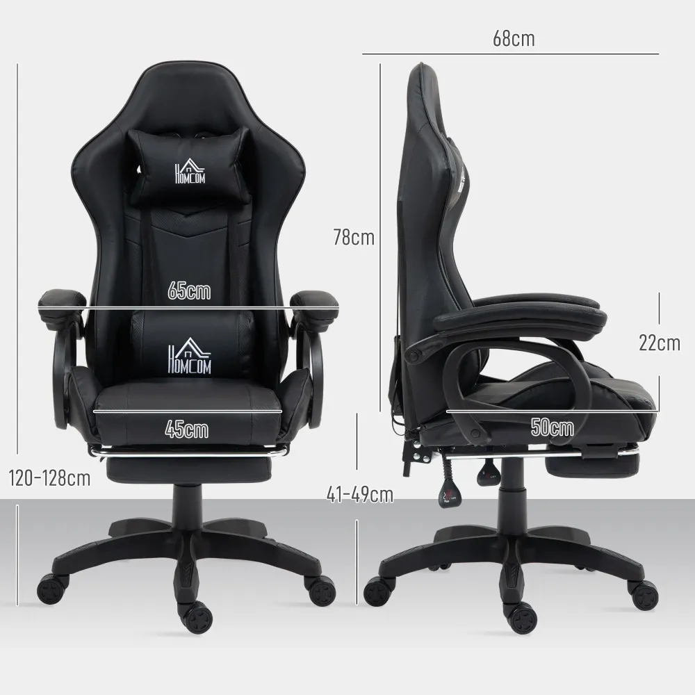 Sedia da Gaming 65x68x120-128 cm Reclinabile 125° Poggiapiedi Retrattile Nero