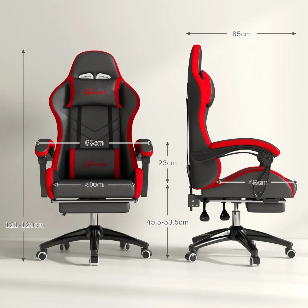 Sedia da Gaming Altezza Regolabile e Schienale Reclinabile 65x65x121-129 cm Nero e Rosso
