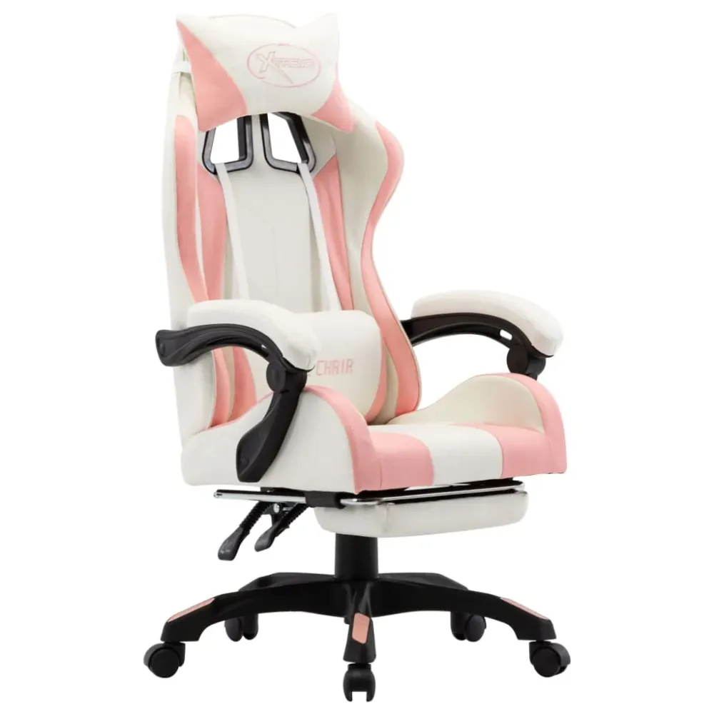 Sedia Gaming Cameretta con Poggiapiedi e Braccioli Rosa e Bianca Similpelle