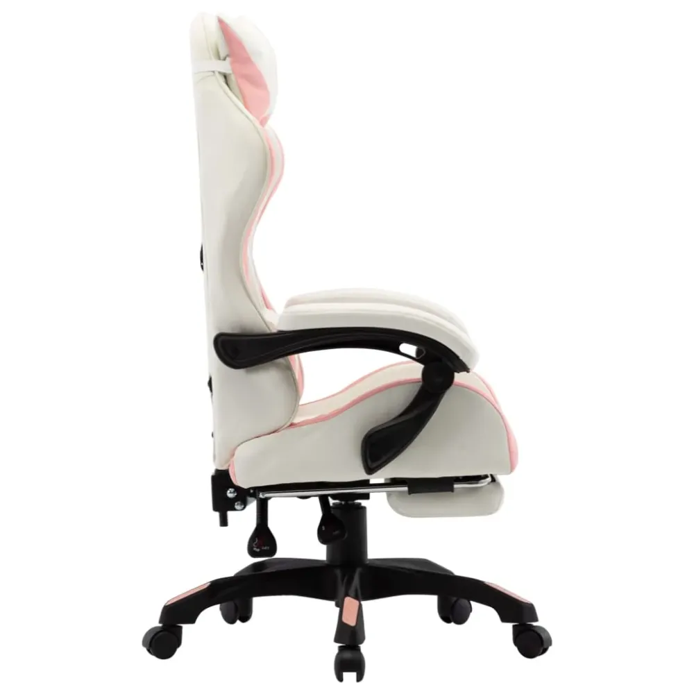 Sedia Gaming Cameretta con Poggiapiedi e Braccioli Rosa e Bianca Similpelle