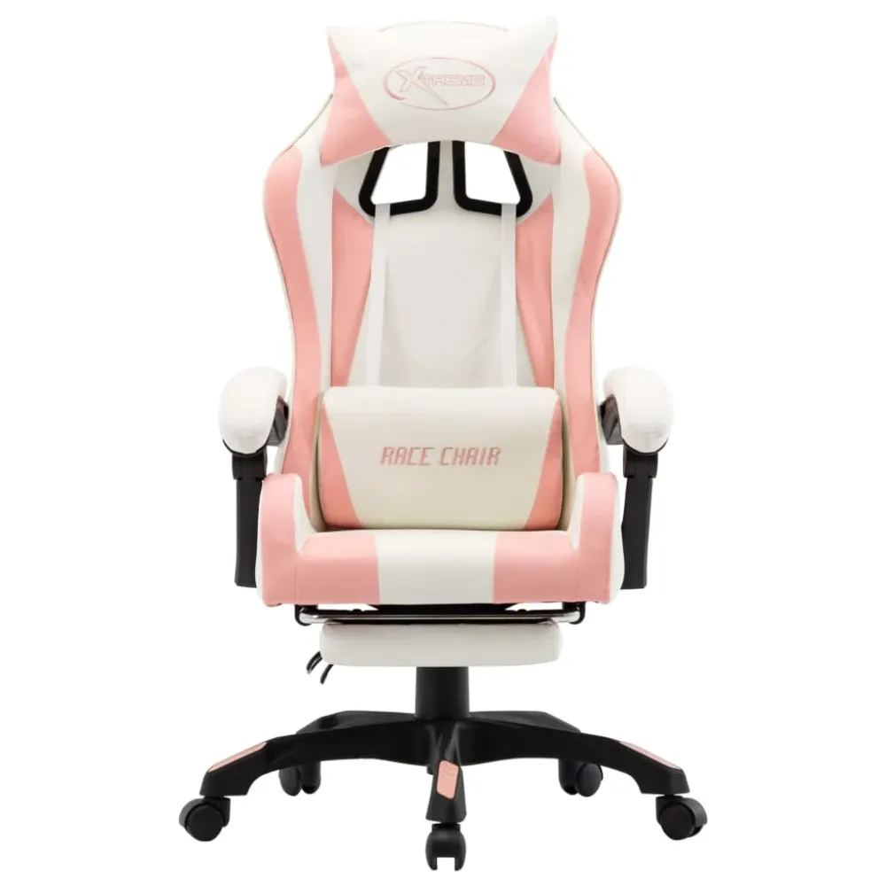 Sedia Gaming Cameretta con Poggiapiedi e Braccioli Rosa e Bianca Similpelle