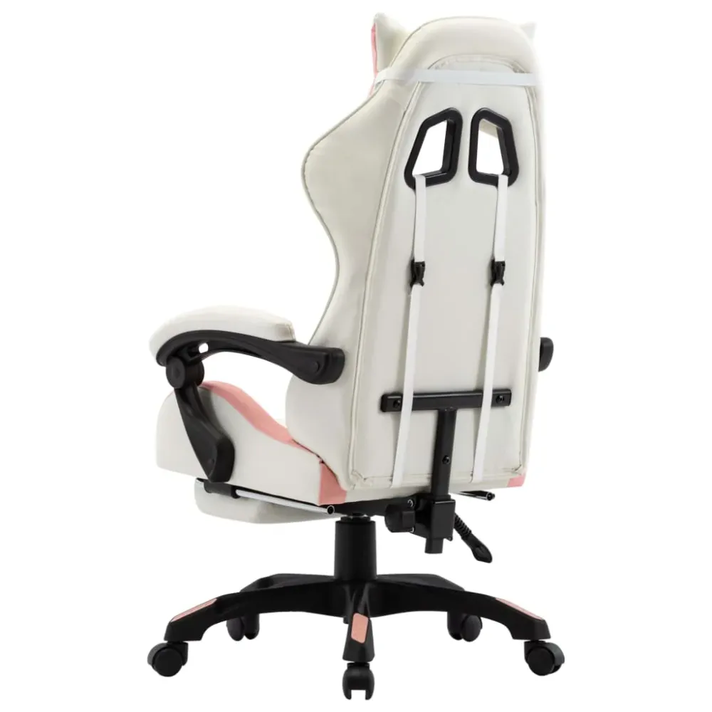 Sedia Gaming Cameretta con Poggiapiedi e Braccioli Rosa e Bianca Similpelle