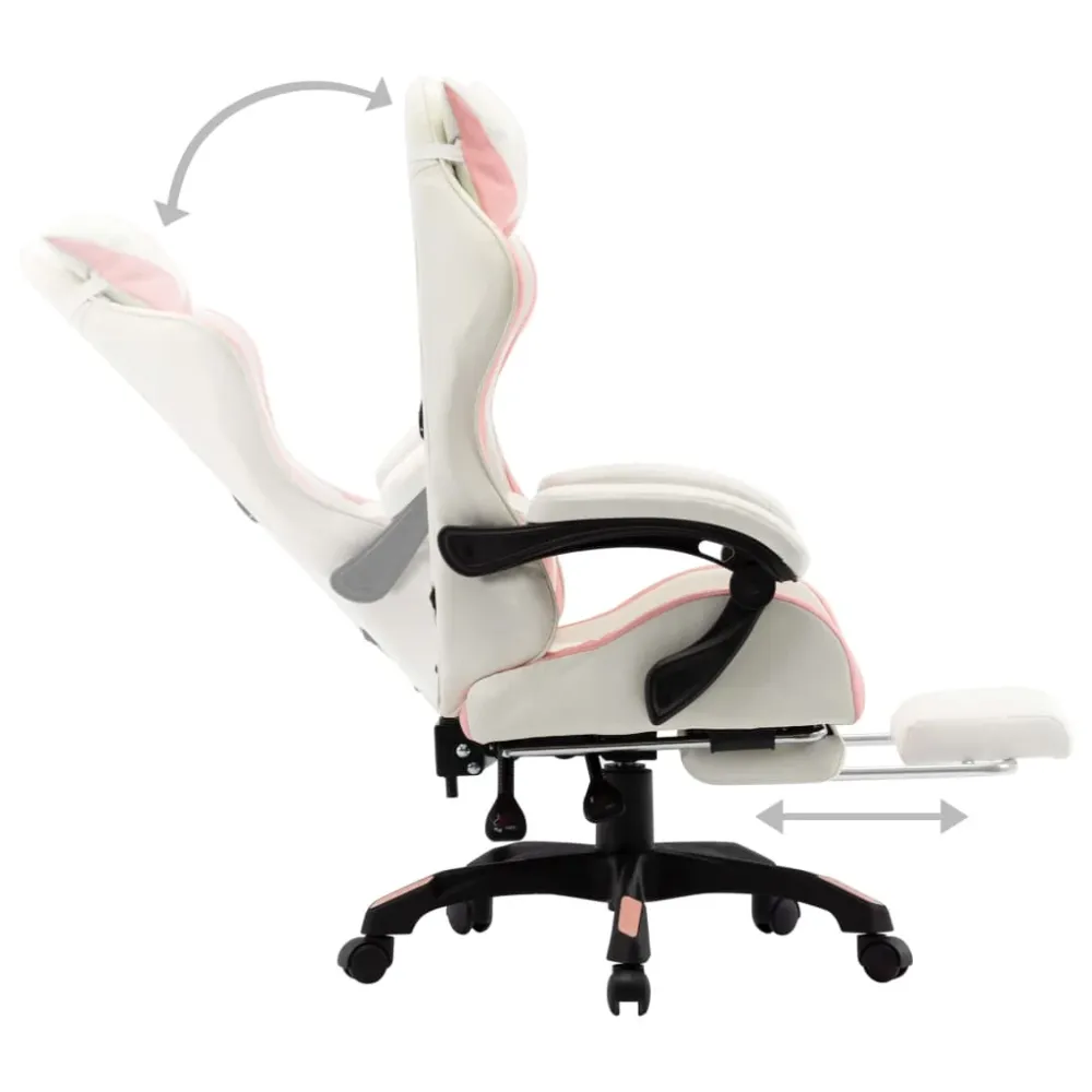 Sedia Gaming Cameretta con Poggiapiedi e Braccioli Rosa e Bianca Similpelle