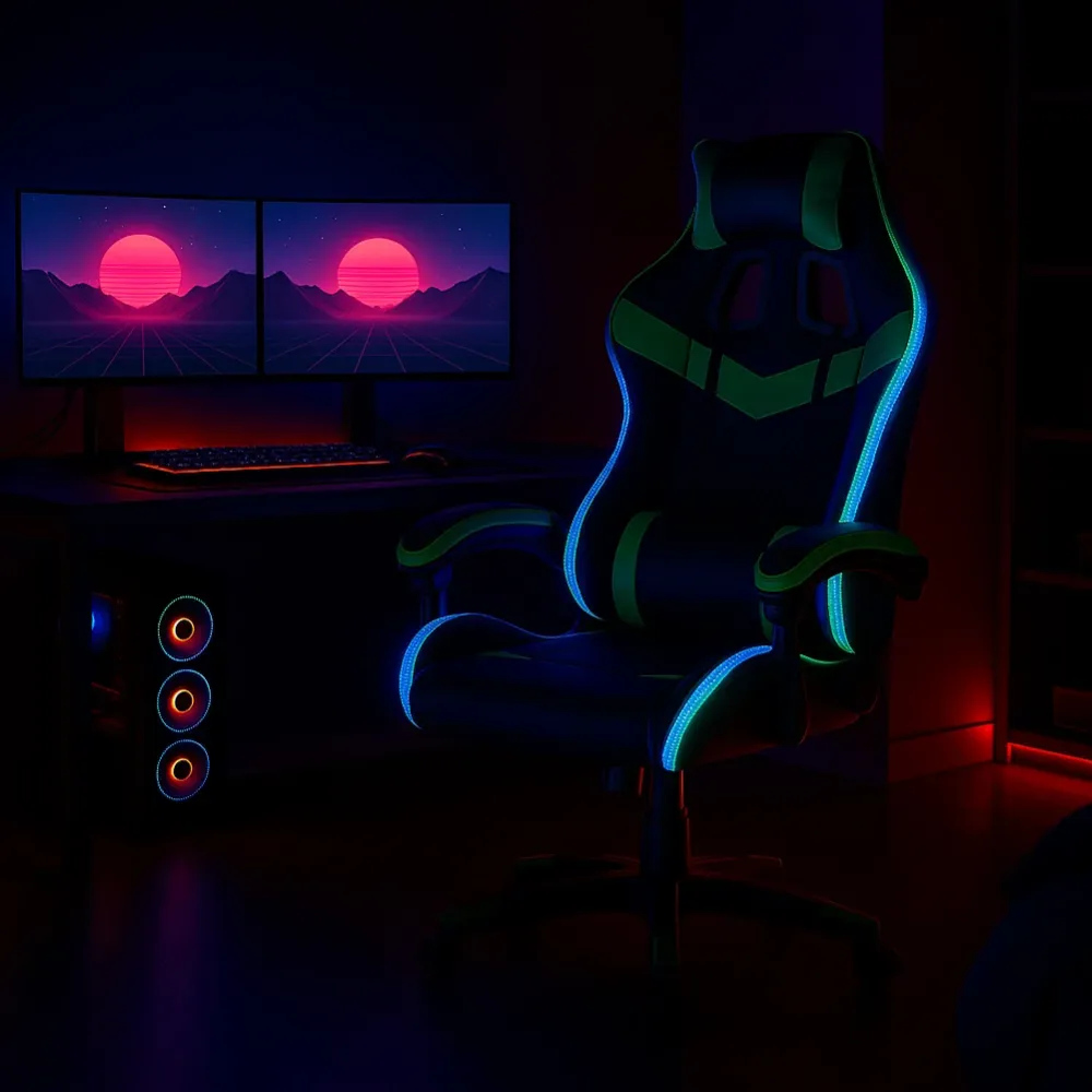 Sedia da Gaming con Led RGB Altezza Regolabile 106-116 cm Pelle PU Verde e Nero