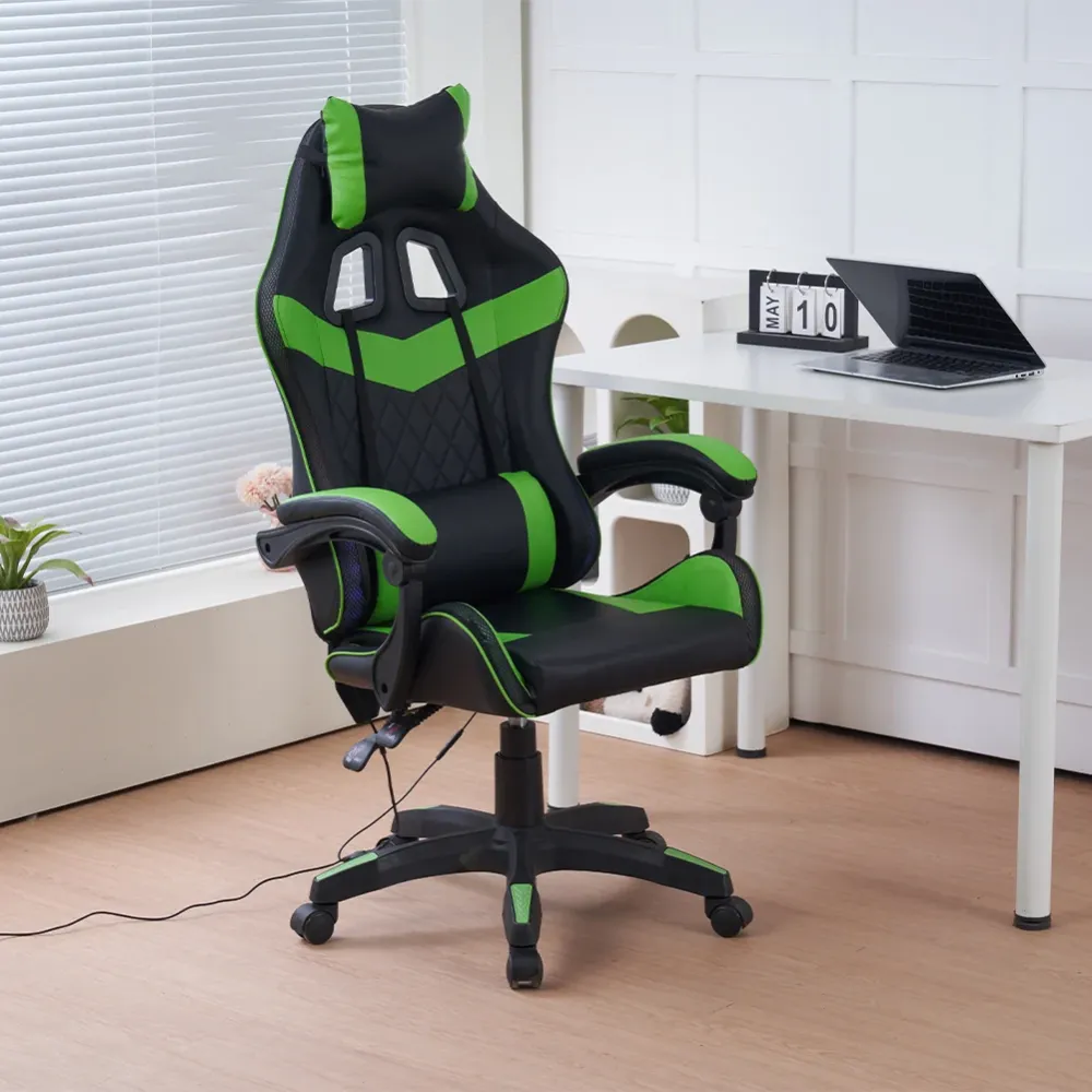 Sedia da Gaming con Led RGB Altezza Regolabile 106-116 cm Pelle PU Verde e Nero