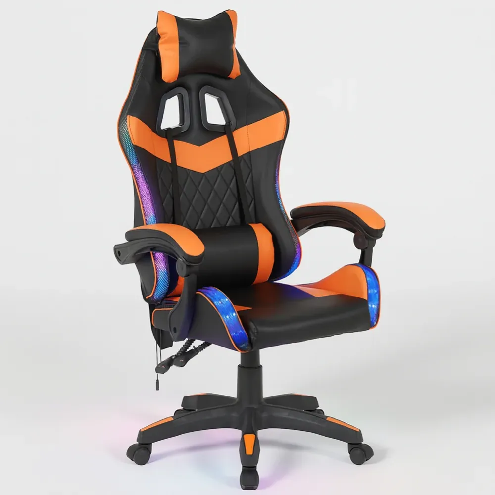 Sedia da Gaming con Led RGB Altezza Regolabile 106-116 cm Pelle PU Arancione e Nero