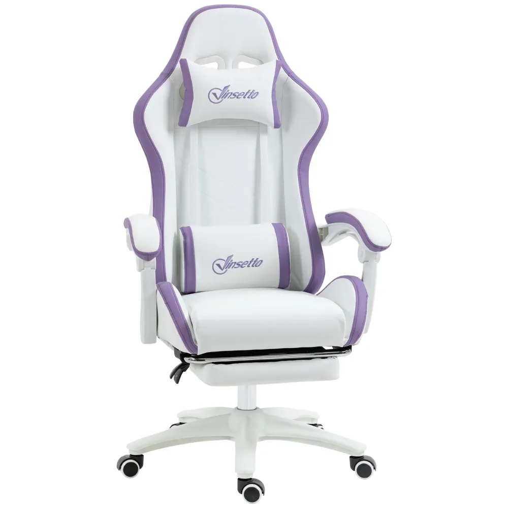 Sedia da Gaming con Schienale Reclinabile 65x65x121-129 cm Finta Pelle PU Bianco e Viola
