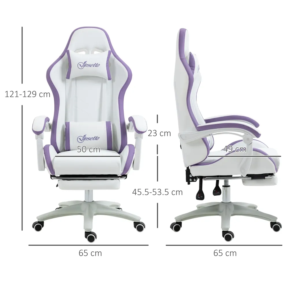 Sedia da Gaming con Schienale Reclinabile 65x65x121-129 cm Finta Pelle PU Bianco e Viola