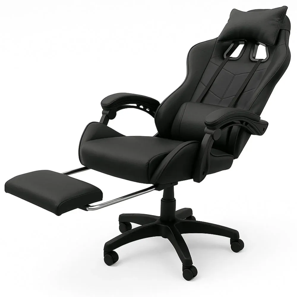 Sedia da Gaming Ecopelle Nero Seduta Reclinabile da Scrivania Ufficio Cameretta