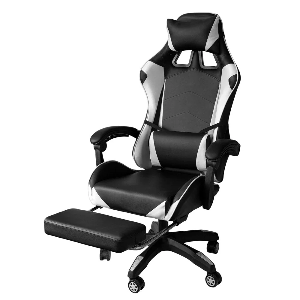 Sedia da Gaming Ergonomica 64x53x122-133 cm con Poggiapiedi Similpelle Bianco