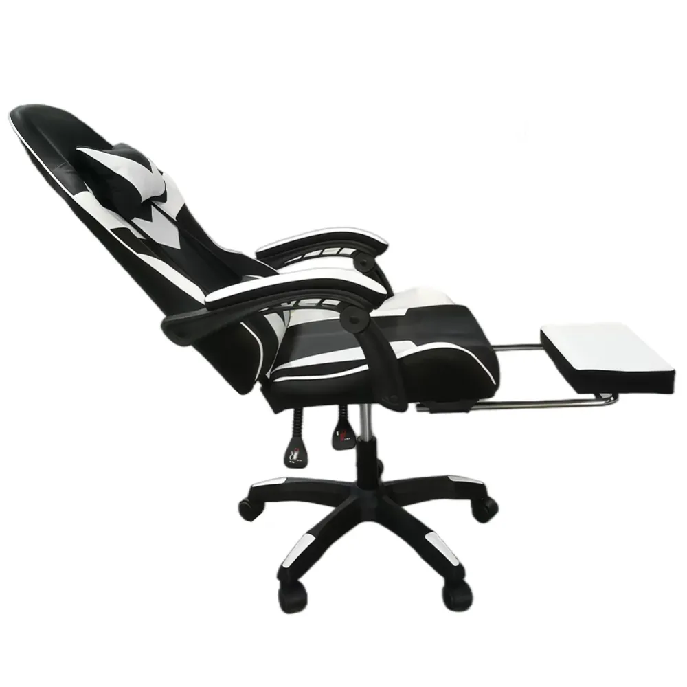 Sedia da Gaming Ergonomica con Poggiapiedi e Cuscini PVC Bianco e Nero