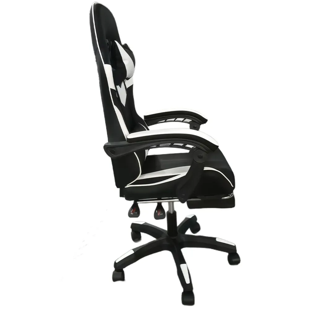 Sedia da Gaming Ergonomica con Poggiapiedi e Cuscini PVC Bianco e Nero