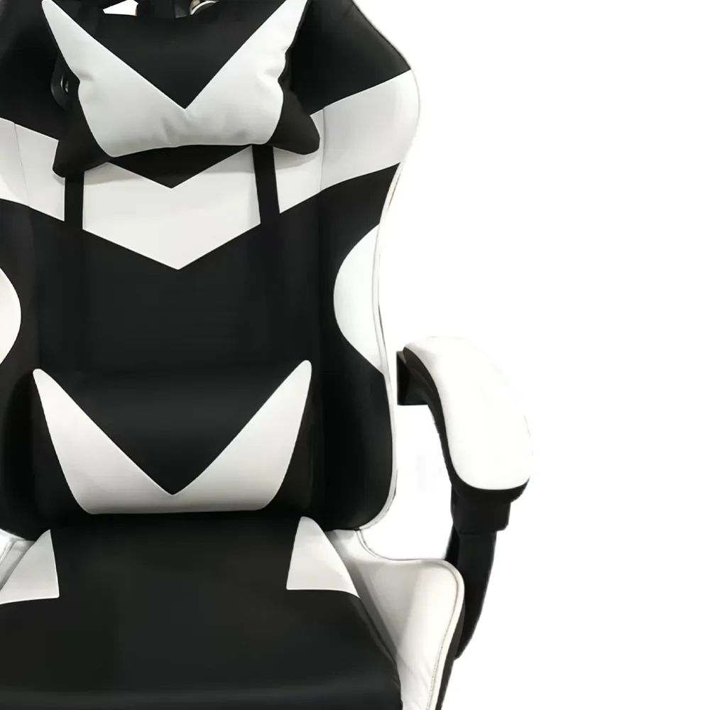 Sedia da Gaming Ergonomica con Poggiapiedi e Cuscini PVC Bianco e Nero