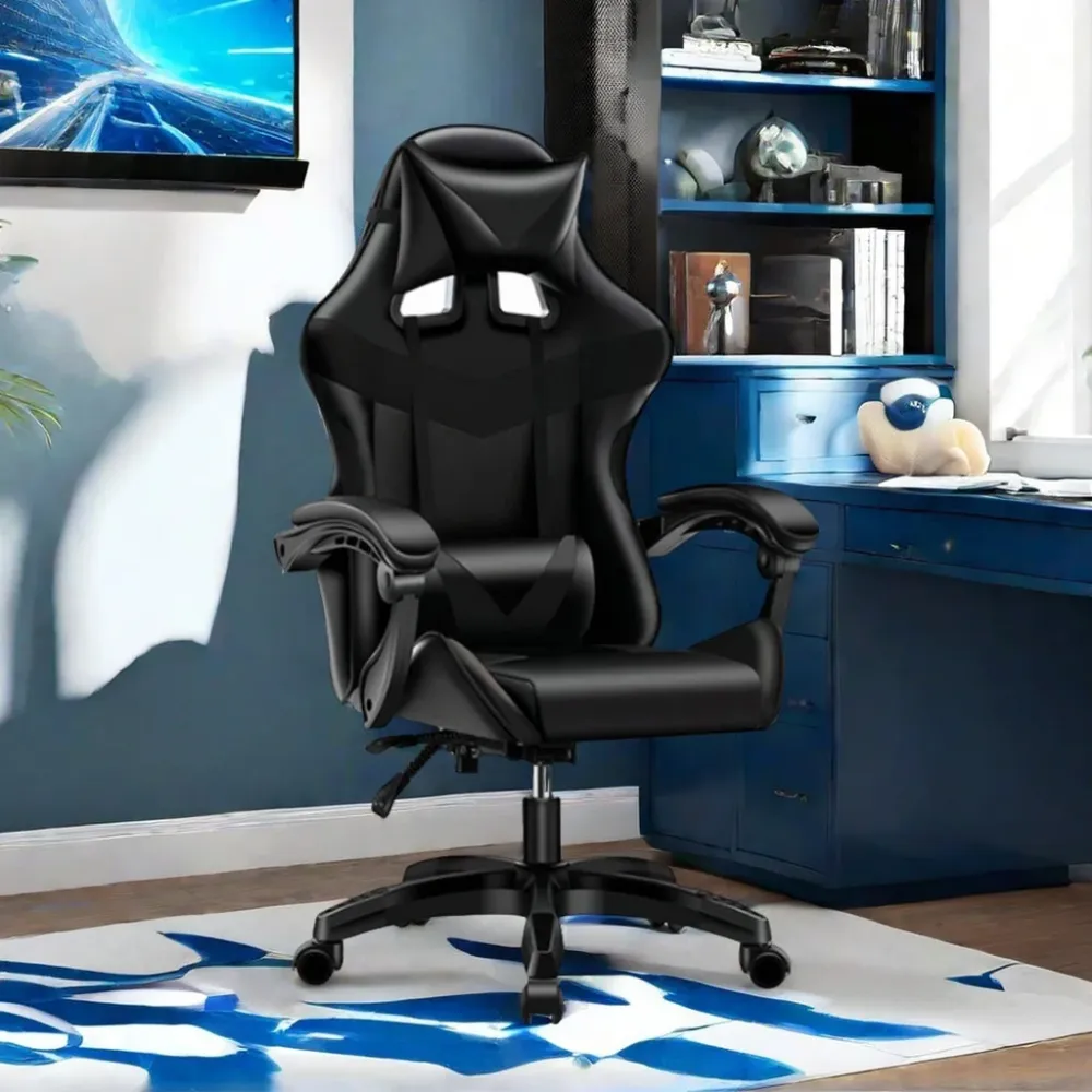 Sedia Gaming Ergonomica Reclinabile 125° Poggiatesta e Cuscino Lombare Nero