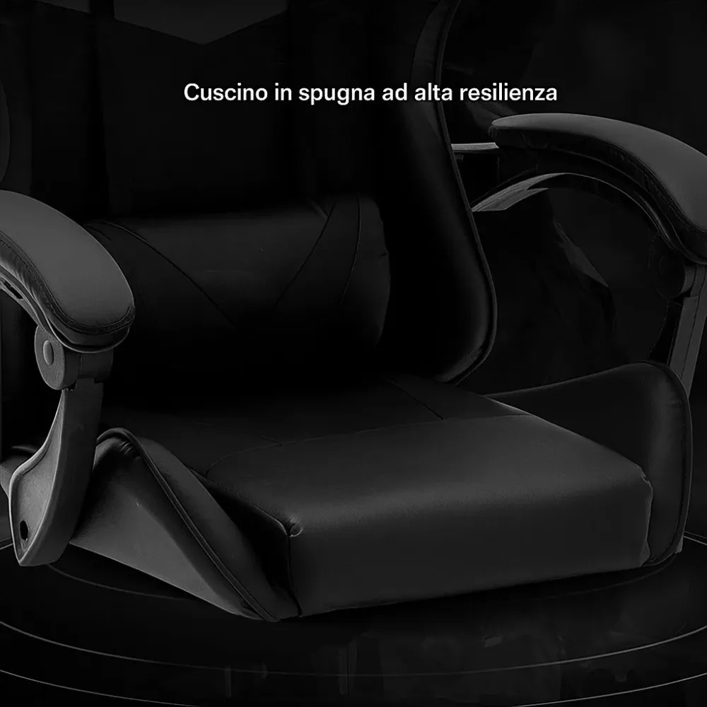 Sedia Gaming Ergonomica Reclinabile 125° Poggiatesta e Cuscino Lombare Nero