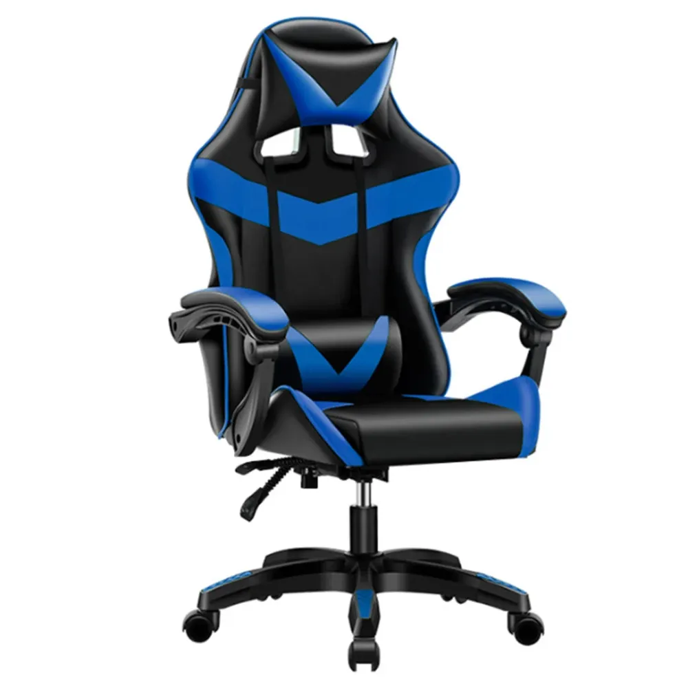 Sedia Gaming Ergonomica Reclinabile 125° Poggiatesta e Cuscino Lombare Blu
