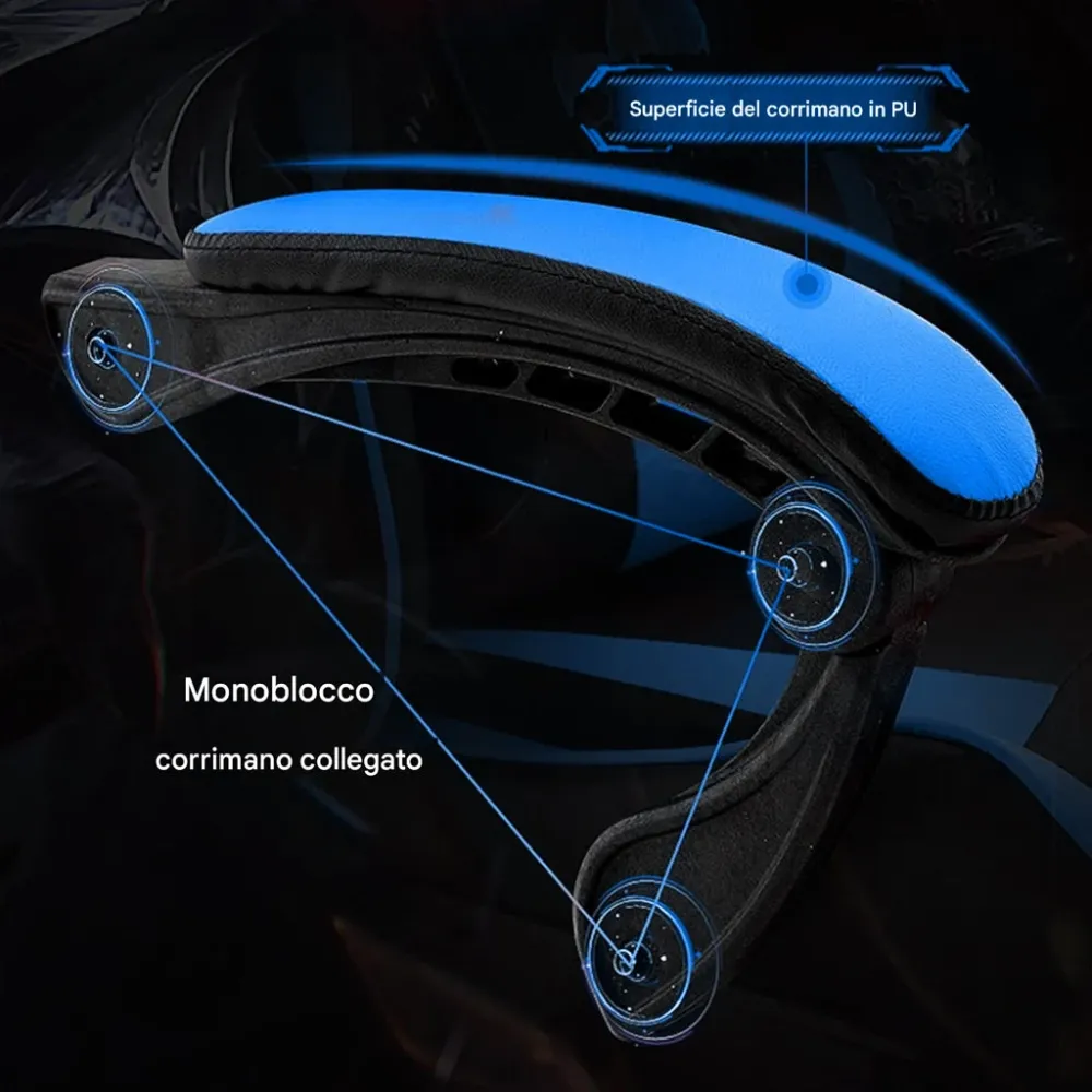 Sedia Gaming Ergonomica Reclinabile 125° Poggiatesta e Cuscino Lombare Blu