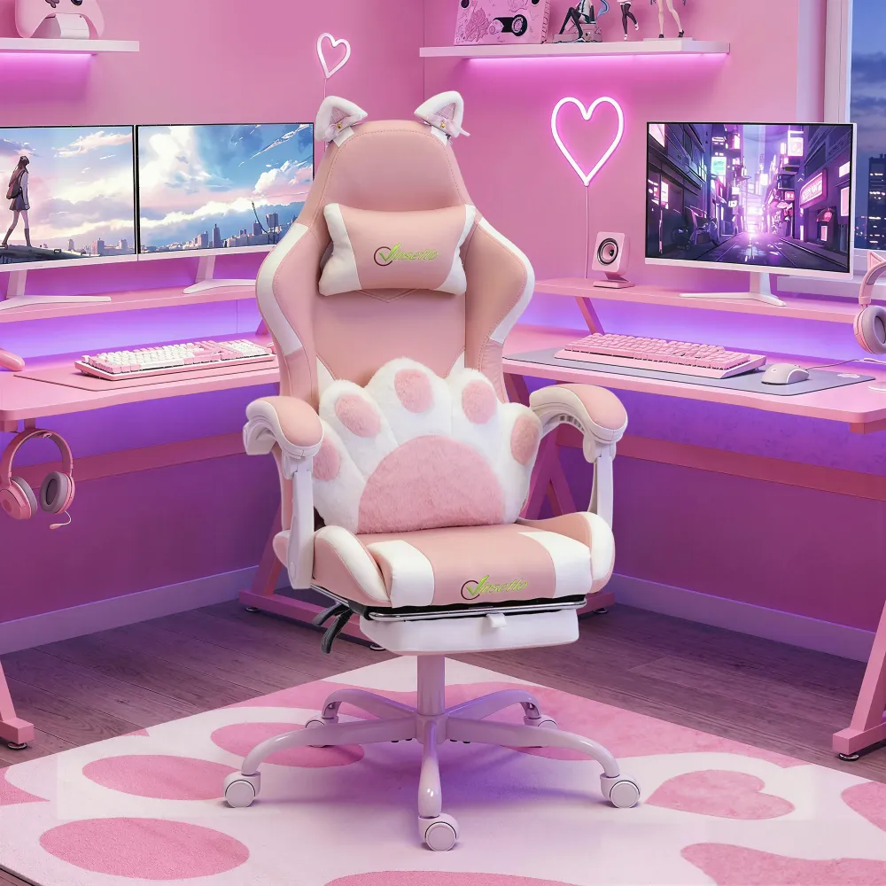 Sedia da Gaming Ergonomica Reclinabile con Poggiapiedi Rosa