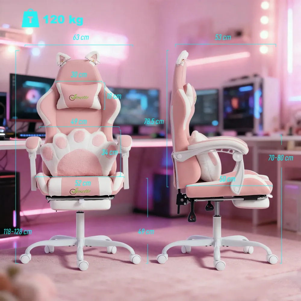 Sedia da Gaming Ergonomica Reclinabile con Poggiapiedi Rosa