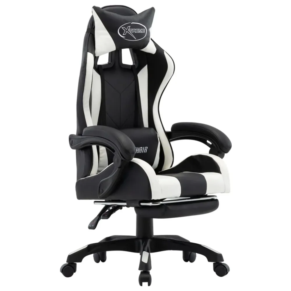 Sedia Gaming da Gioco con Poggiapiedi Confort Bianca e Nera Similpelle