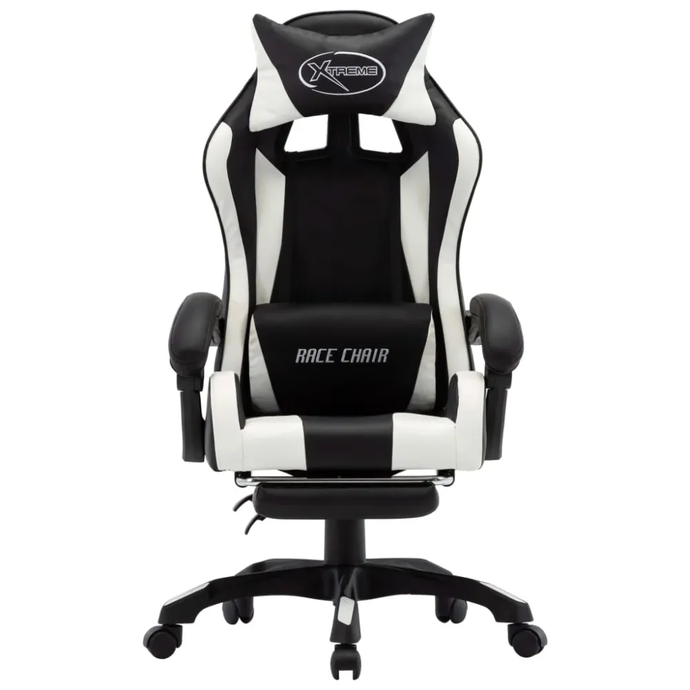 Sedia Gaming da Gioco con Poggiapiedi Confort Bianca e Nera Similpelle