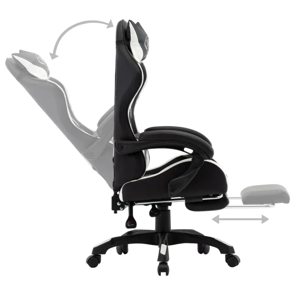 Sedia Gaming da Gioco con Poggiapiedi Confort Bianca e Nera Similpelle