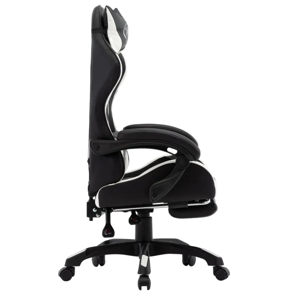 Sedia Gaming da Gioco con Poggiapiedi Confort Bianca e Nera Similpelle