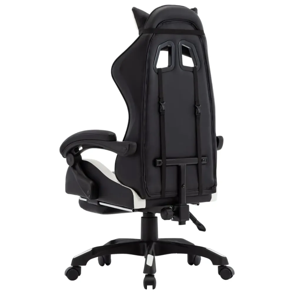 Sedia Gaming da Gioco con Poggiapiedi Confort Bianca e Nera Similpelle