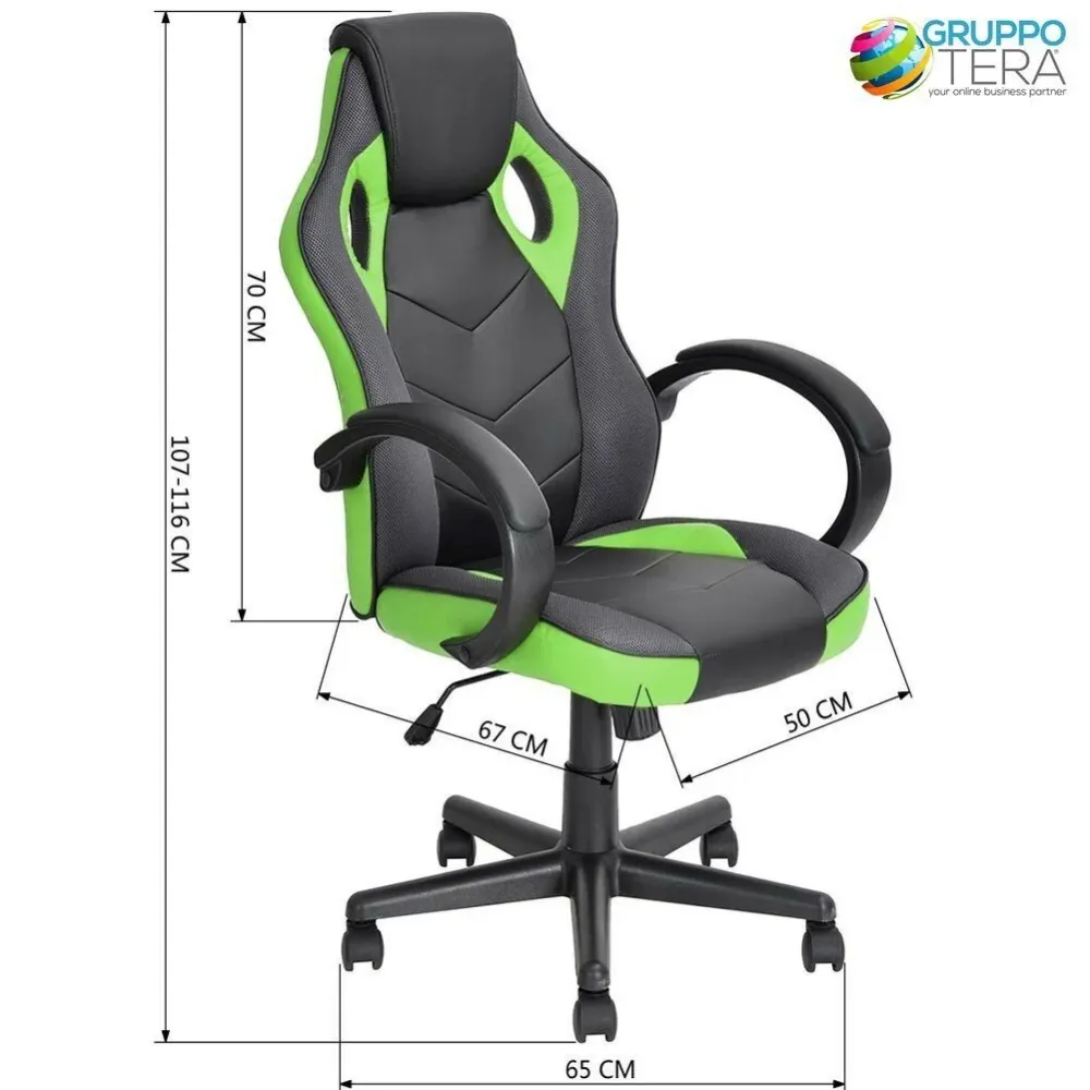 Sedia Gaming Poltrona da Ufficio Direzionale Ruote Girevoli Sportiva Racer Verde