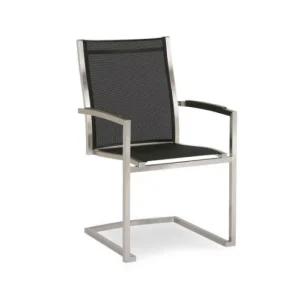 Sedia da giardino impilabile cantilever per esterni Marbella - acciaio inossidabile ed Ergotex - acciaio inossidabile/nero