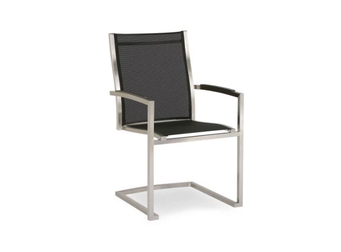 Sedia da giardino impilabile cantilever per esterni Marbella - acciaio inossidabile ed Ergotex - acciaio inossidabile/nero
