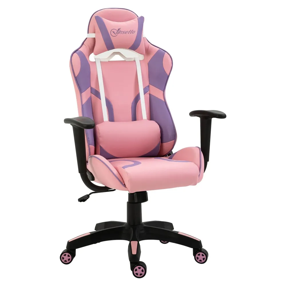 Sedia da gioco sedia da ufficio sedia girevole cuscino massaggiante regolabile altezza rosa + viola, 69x56x125,5 cm