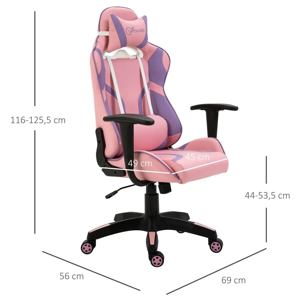 Sedia da gioco sedia da ufficio sedia girevole cuscino massaggiante regolabile altezza rosa + viola, 69x56x125,5 cm