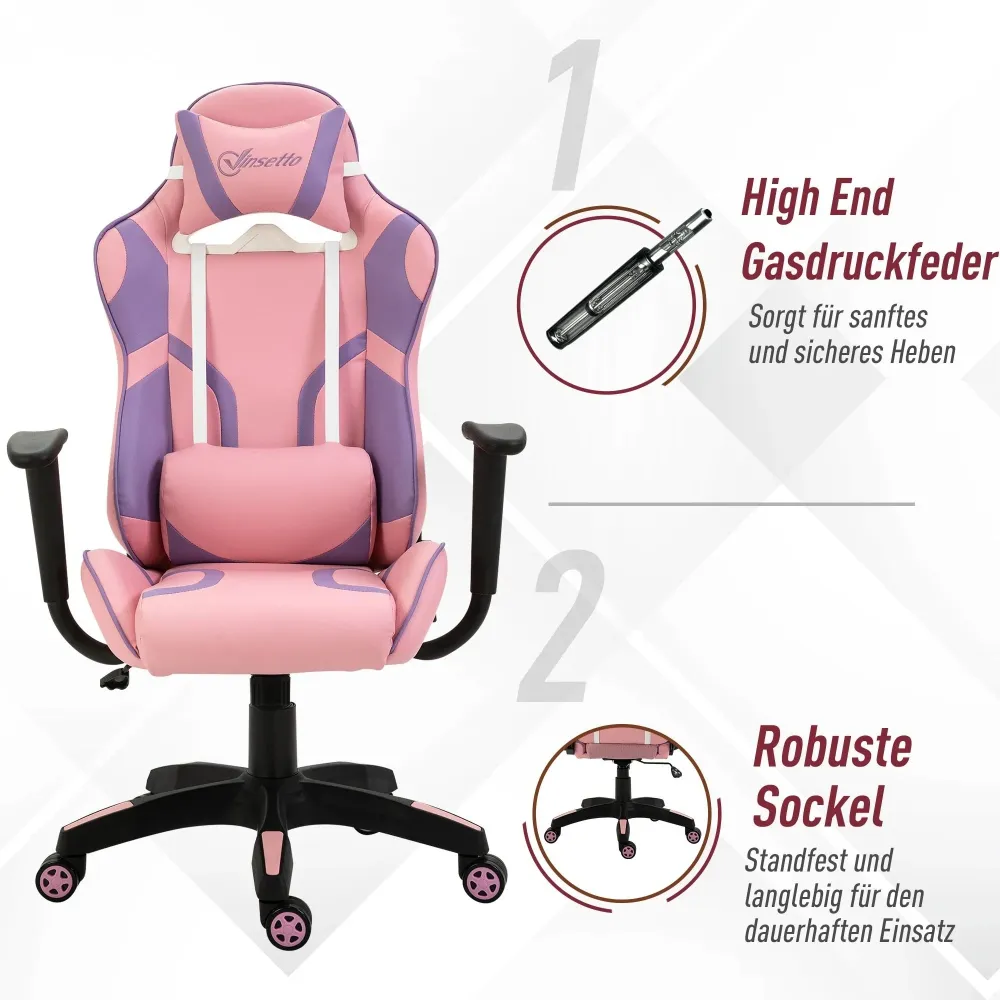 Sedia da gioco sedia da ufficio sedia girevole cuscino massaggiante regolabile altezza rosa + viola, 69x56x125,5 cm