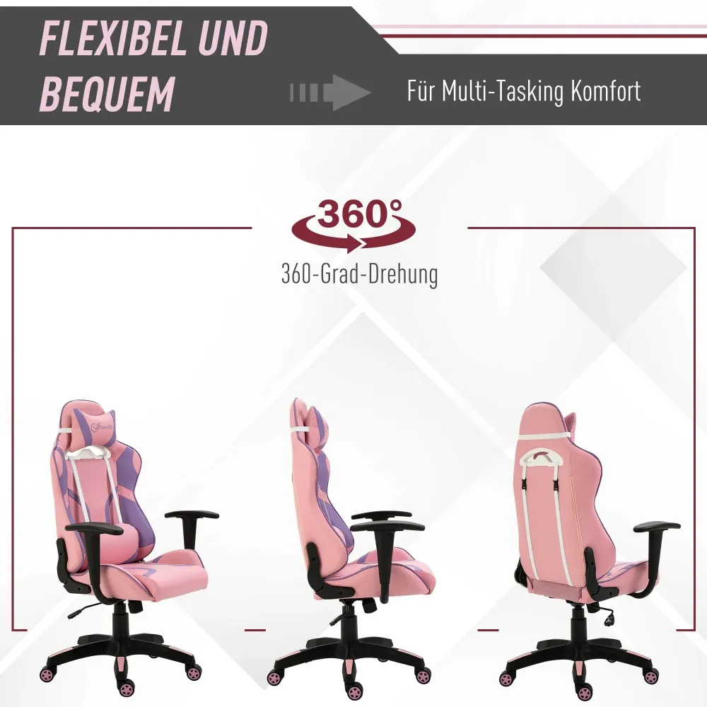 Sedia da gioco sedia da ufficio sedia girevole cuscino massaggiante regolabile altezza rosa + viola, 69x56x125,5 cm